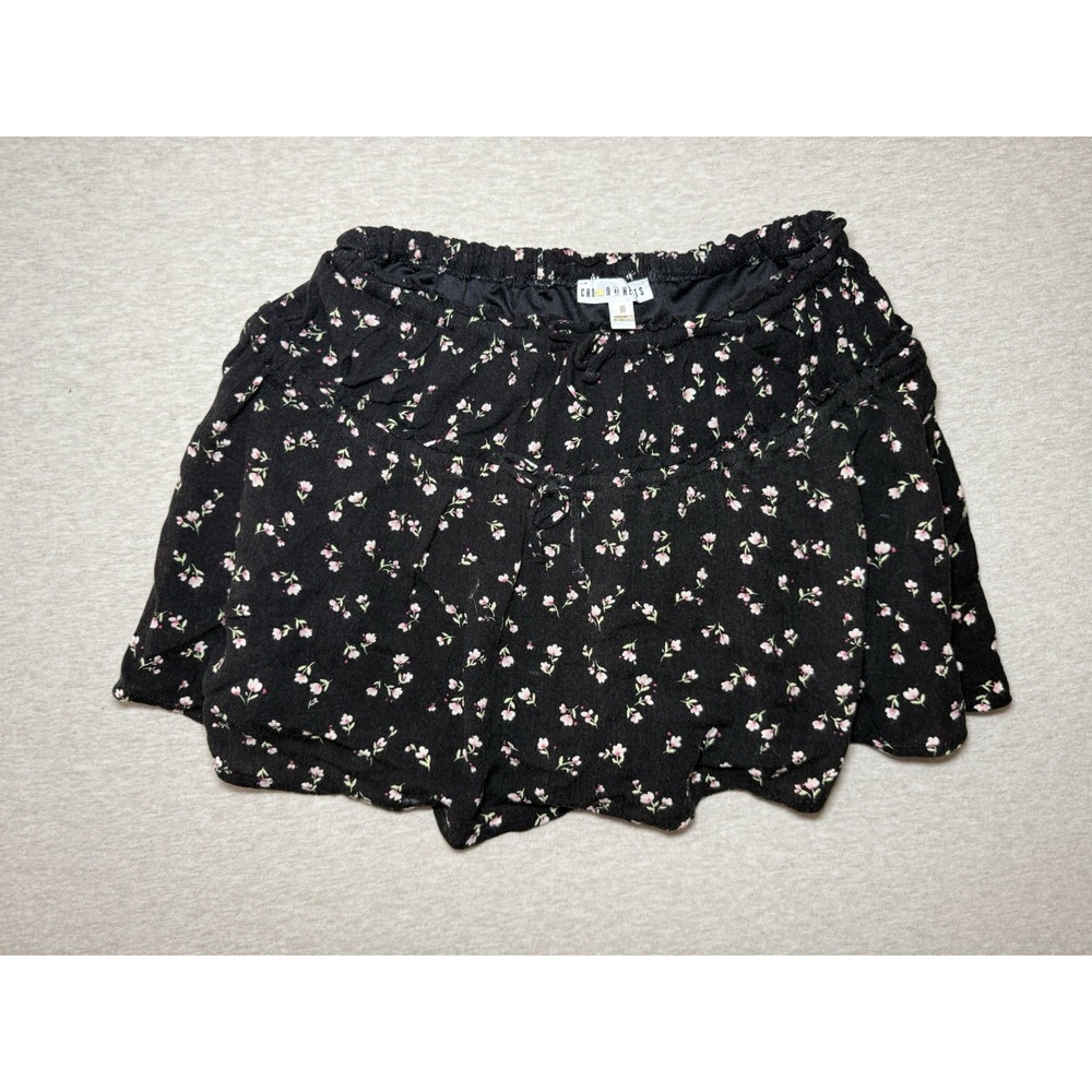 Crown Of Hearts Girl Skirt With Shorts Size Medium Black With Small Flowers
